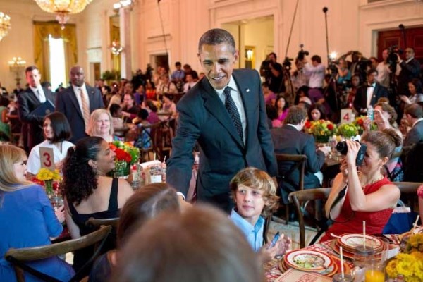 President greeting guests