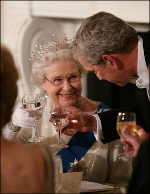 Arrival North Portico. Reception Line. Dinner and Toast for Her Majesty Queen Elizabeth II